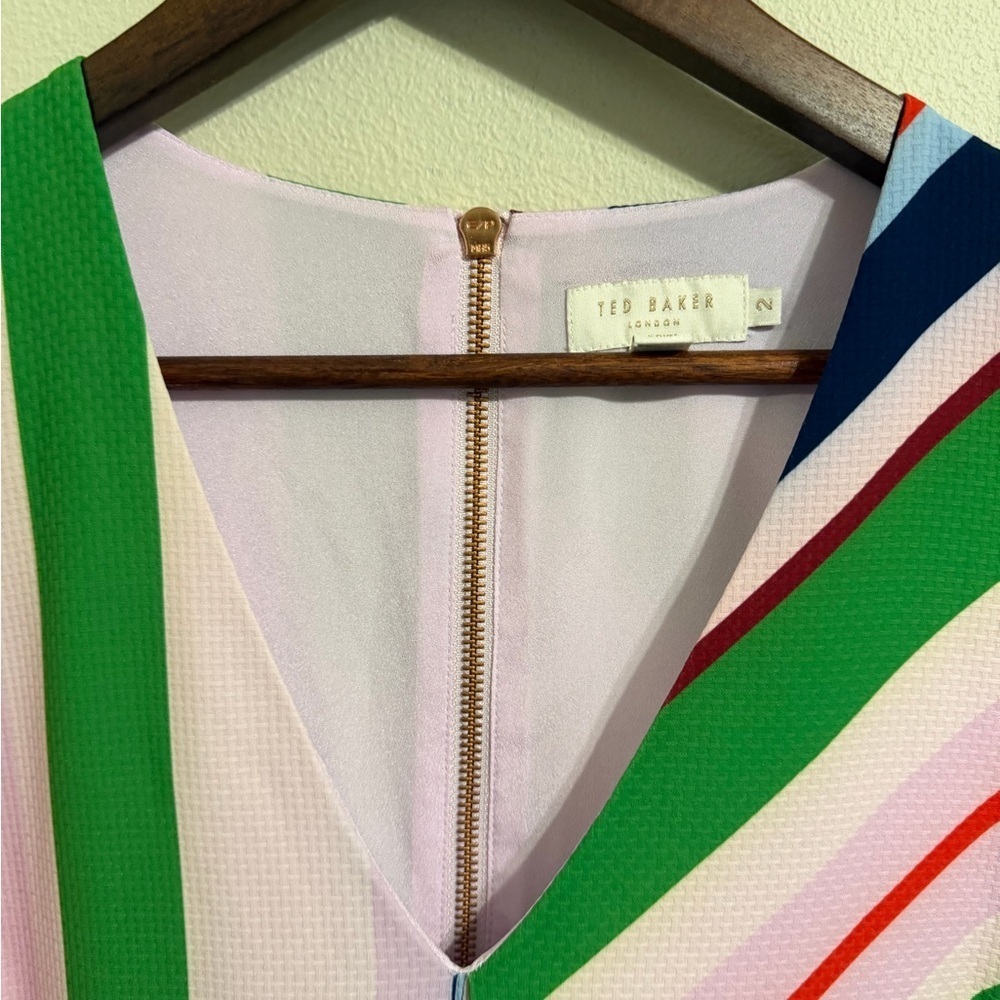Ted Baker London Stripe Dress sleeveless Blush Pink Kelly Green Navy (US size 4) - Picture 8 of 12